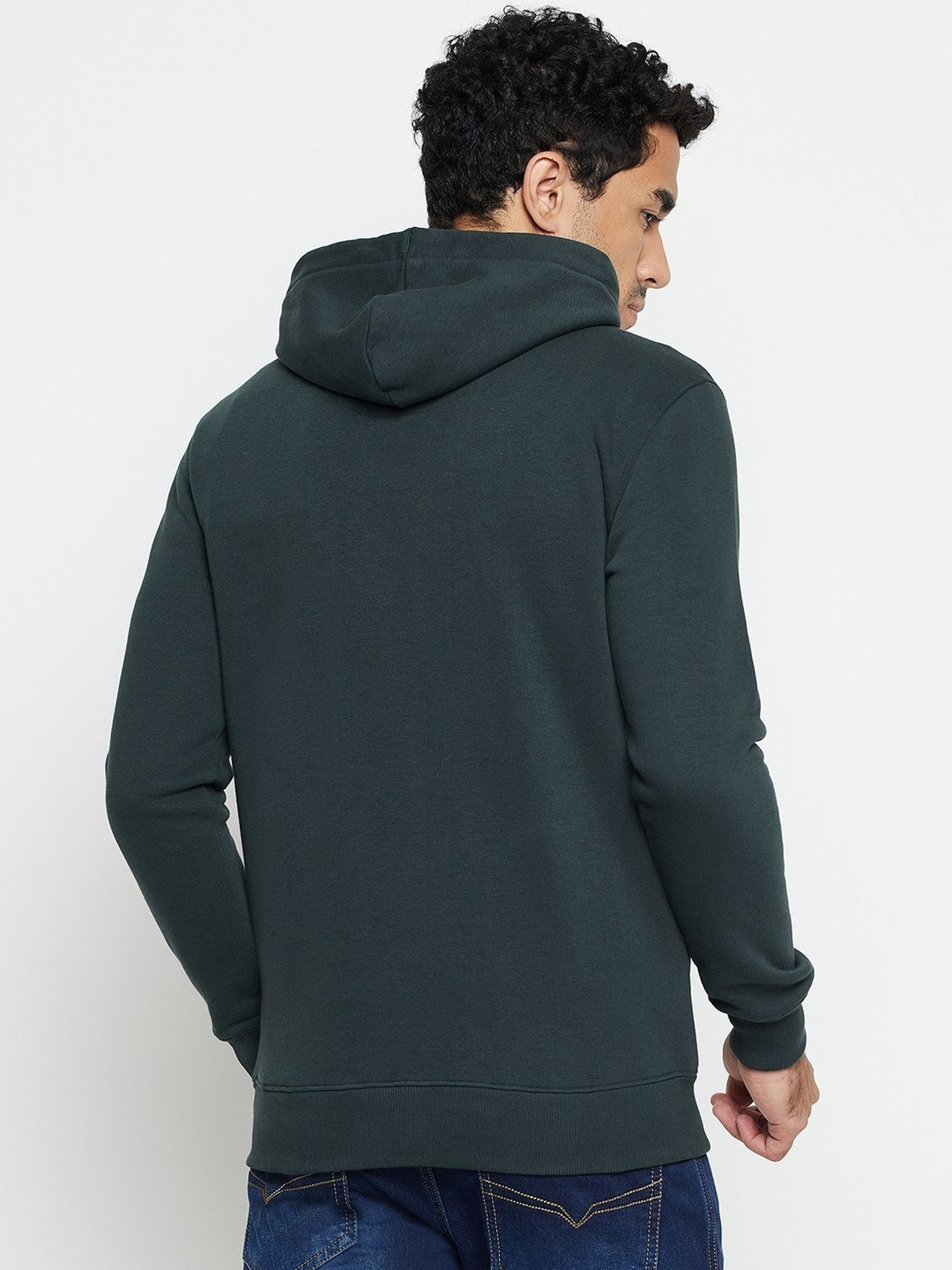 Cantabil Bottle Green Regular Fit Printed Hooded Jacket