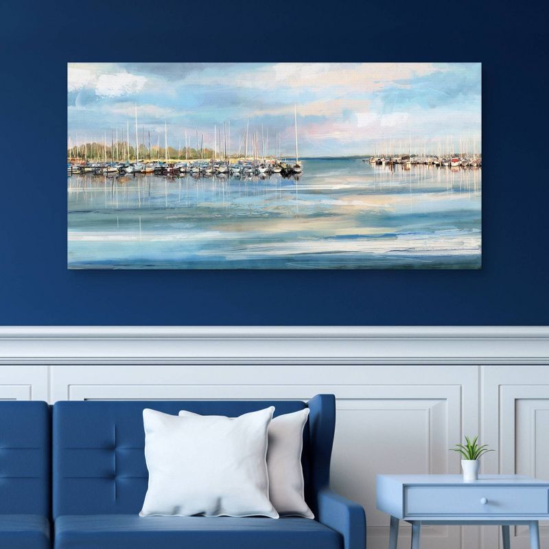 27" x 54" Harbor by Studio Arts Canvas Art Print Blue - Masterpiece Art Gallery