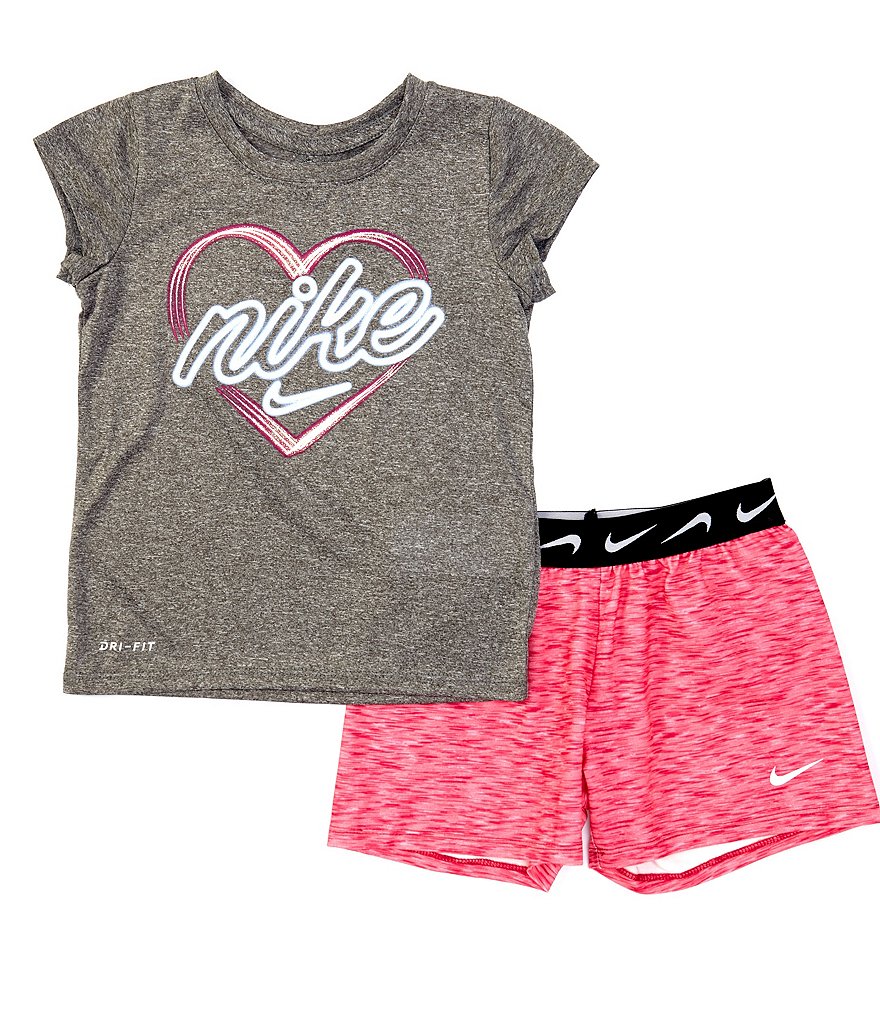 Nike Little Girls 2T-6X Short-Sleeve Heart Graphic Tee & Space-Dye Shorts Set