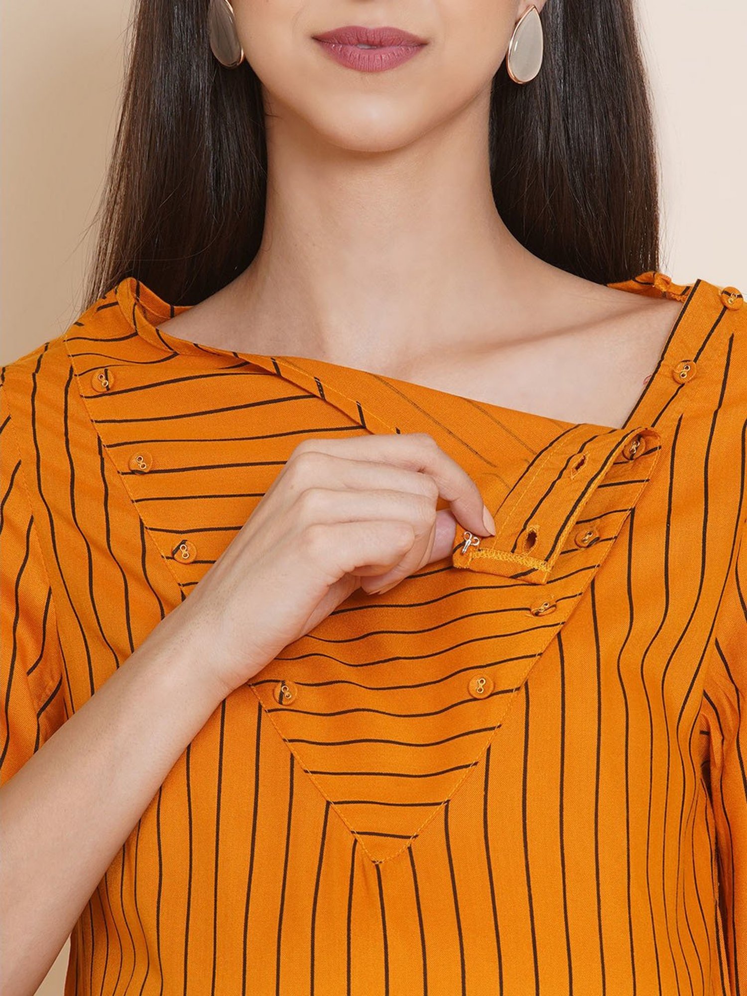 Mine4Nine Mustard Striped Maternity Top