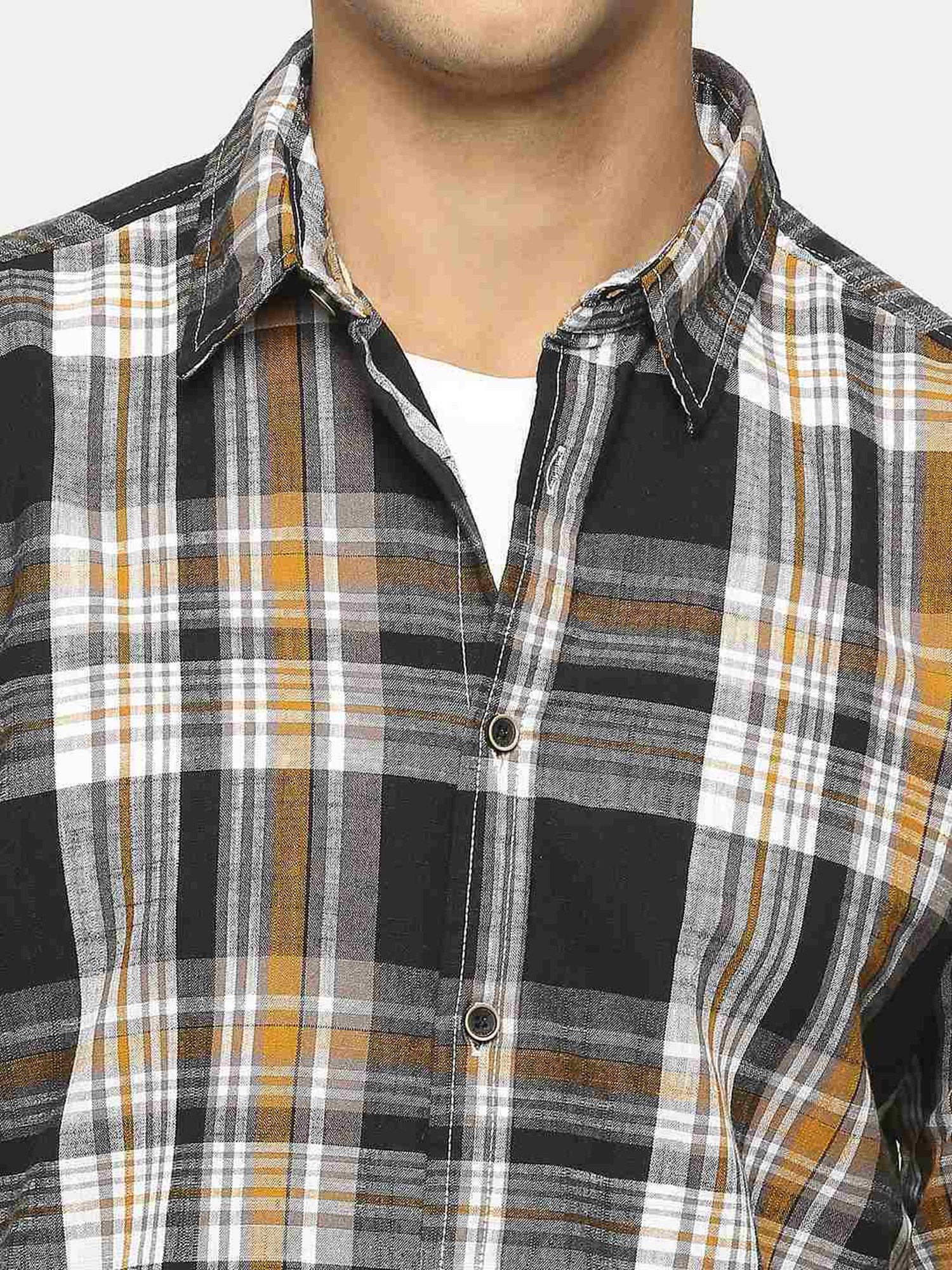 Spykar Blue Cotton Slim Fit Checks Shirt