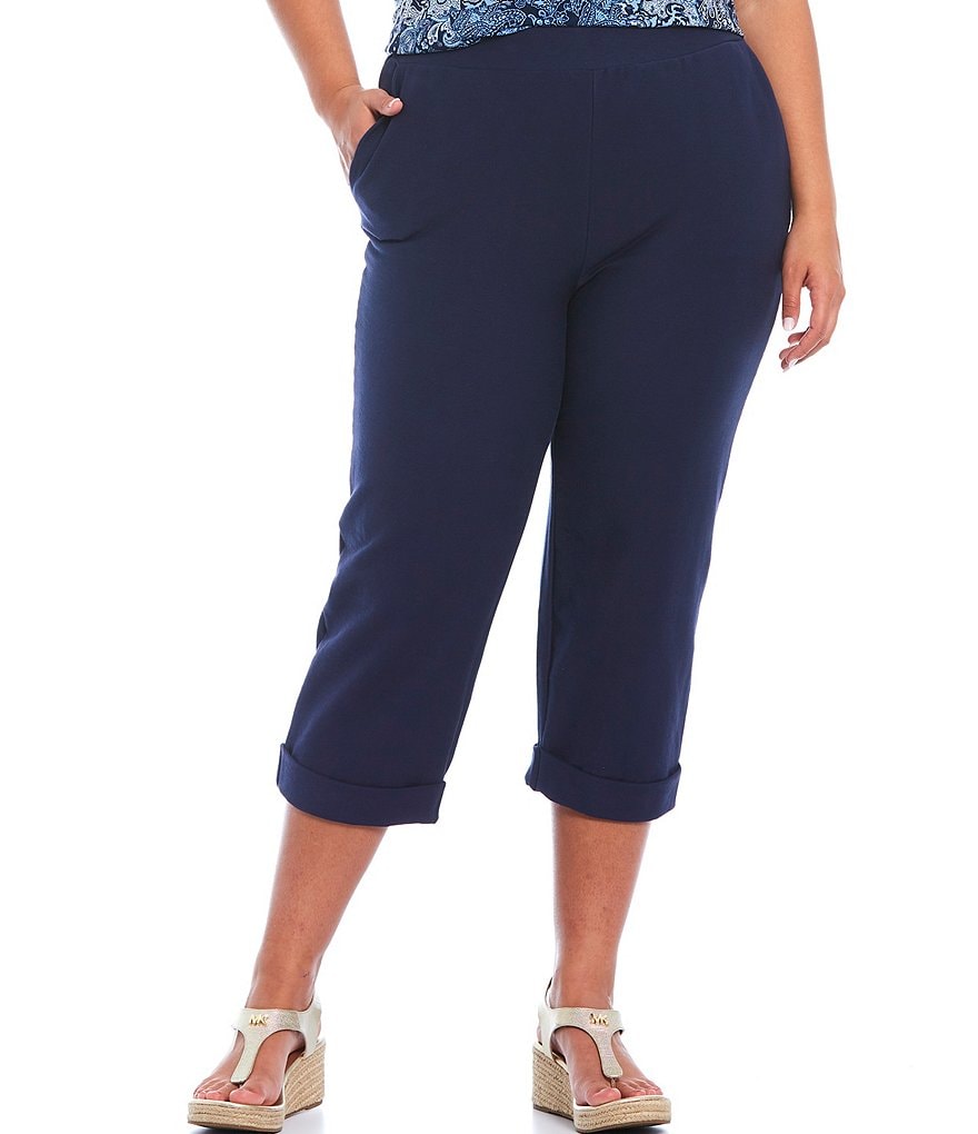 MICHAEL Michael Kors Plus Size Stretch Knit Twill Pull-On Roll Cuff Crop Pants