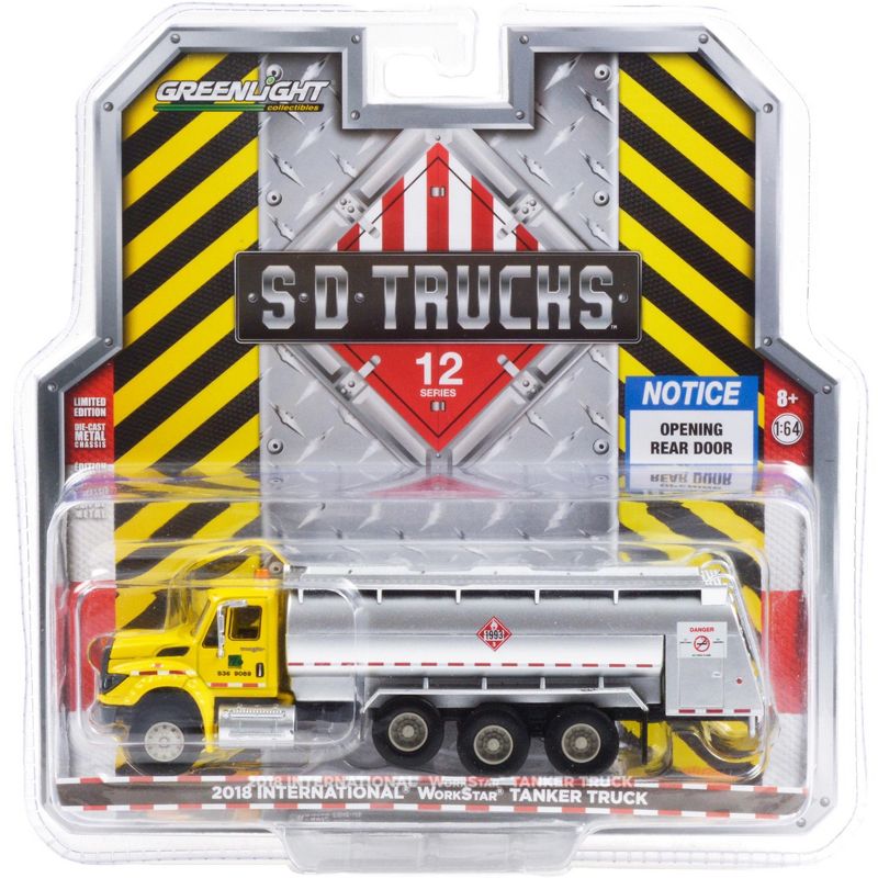 2018 International WorkStar Tanker Truck Yellow and Silver "PennDOT" "S.D. Trucks" Series 12 1/64 Diecast Model by Greenlight