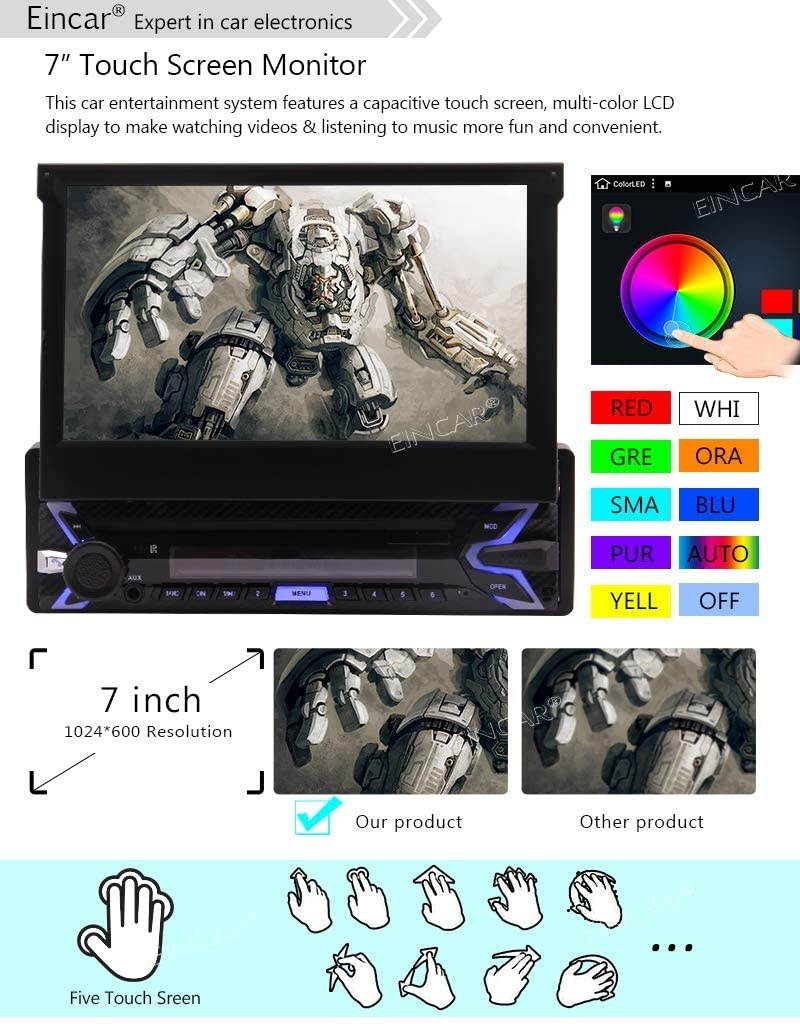 EINCAR Android 9.0 Car Stereo Single Din with GPS Navigation in Dash WiFi Bluetooth 1 Din Headunit Car Auto Video Radio Player Fastboot AUX-in USB SD 7 Inch Capacitive Touch Screen