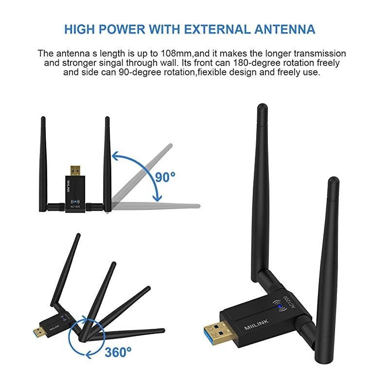 Wireless USB WiFi Adapter for PC/Desktop,1200Mbps Dual Band 2.4GHz/5GHz High Gain 5dBi Antennas USB 3.0 Wireless Network Adapter Supports Windows Linux/10/8/7/XP/Vista,Mac OS 10.11-10.14