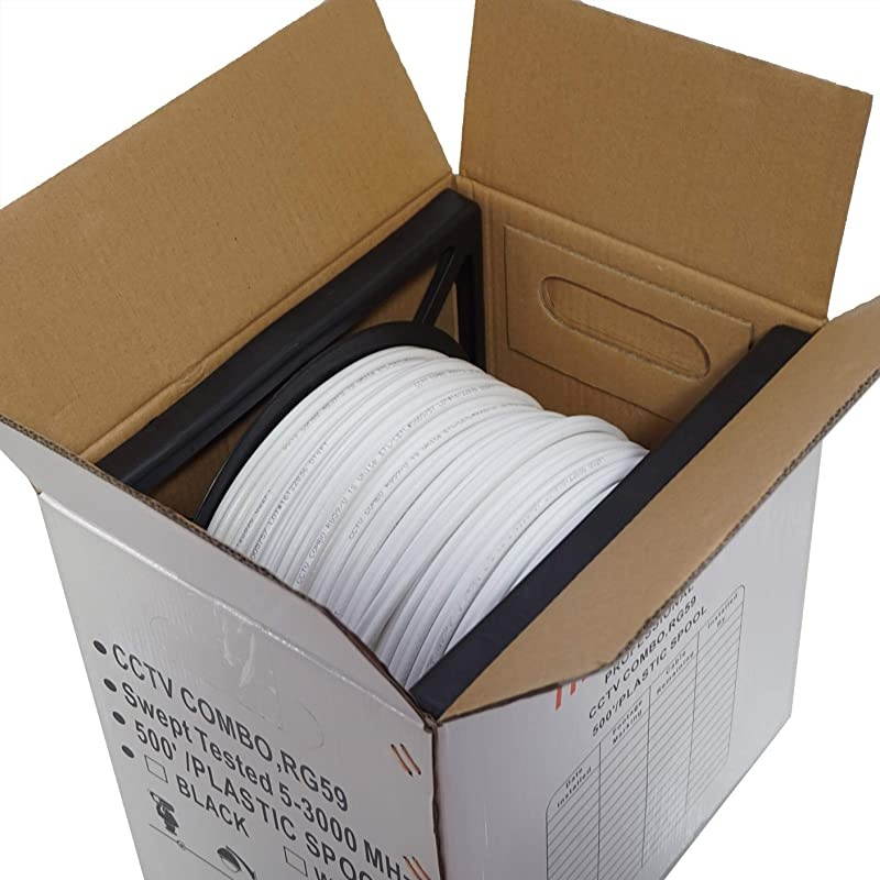 Cable 500 ft. RG59 Siamese CCTV Combo Coaxial Cable - 20AWG RG59 Video + 18/2 18AWG Power for Surviellance Security System (500 Ft, White)