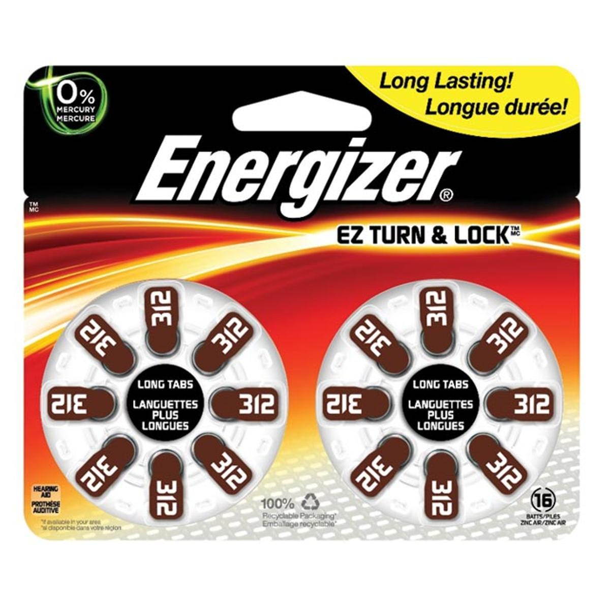 Energizer 312 Hearing Aid Batteries, 16 Per Pack, AZ312DP-16