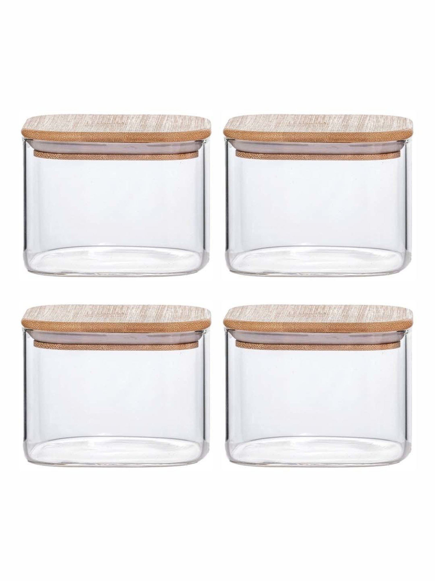 Goodhomes Transparent Glass Storage Jar with Wooden Lid - Set of 4