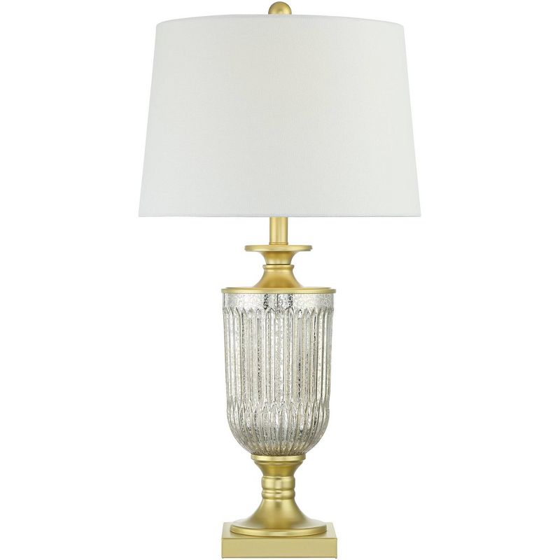 Regency Hill Mid Traditional Glam Style Table Lamps Set of 2 Pedestal Gold Ribbed Glass White Drum Shade Living Room Bedroom House