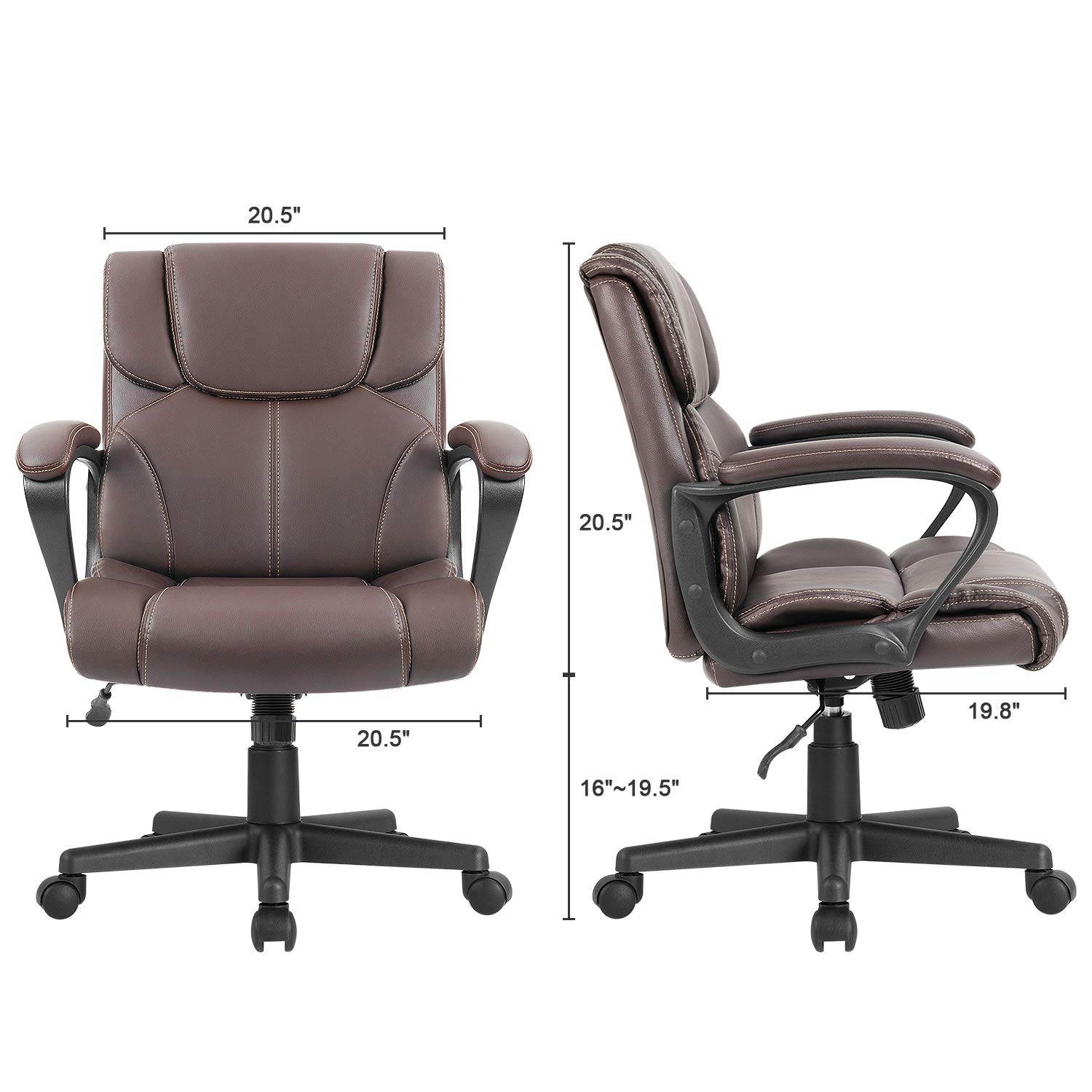 Furmax Mid Back Executive Office Chair Leather-Padded Desk Chair with Armrests, Ergonomic Swivel Task Chair with Lumbar Support (Black)