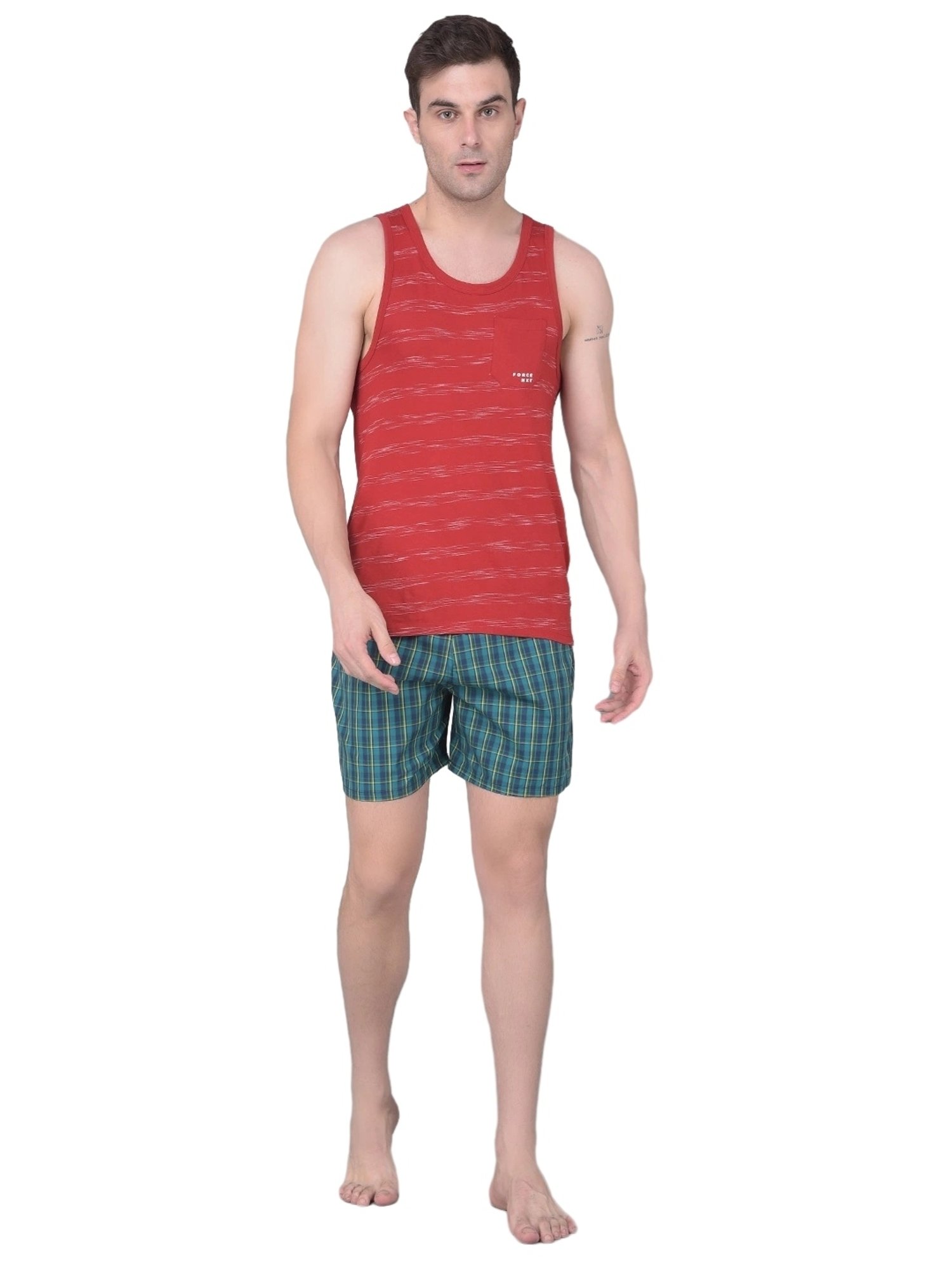 Force NXT Blue Cotton Regular Fit Checks Boxers