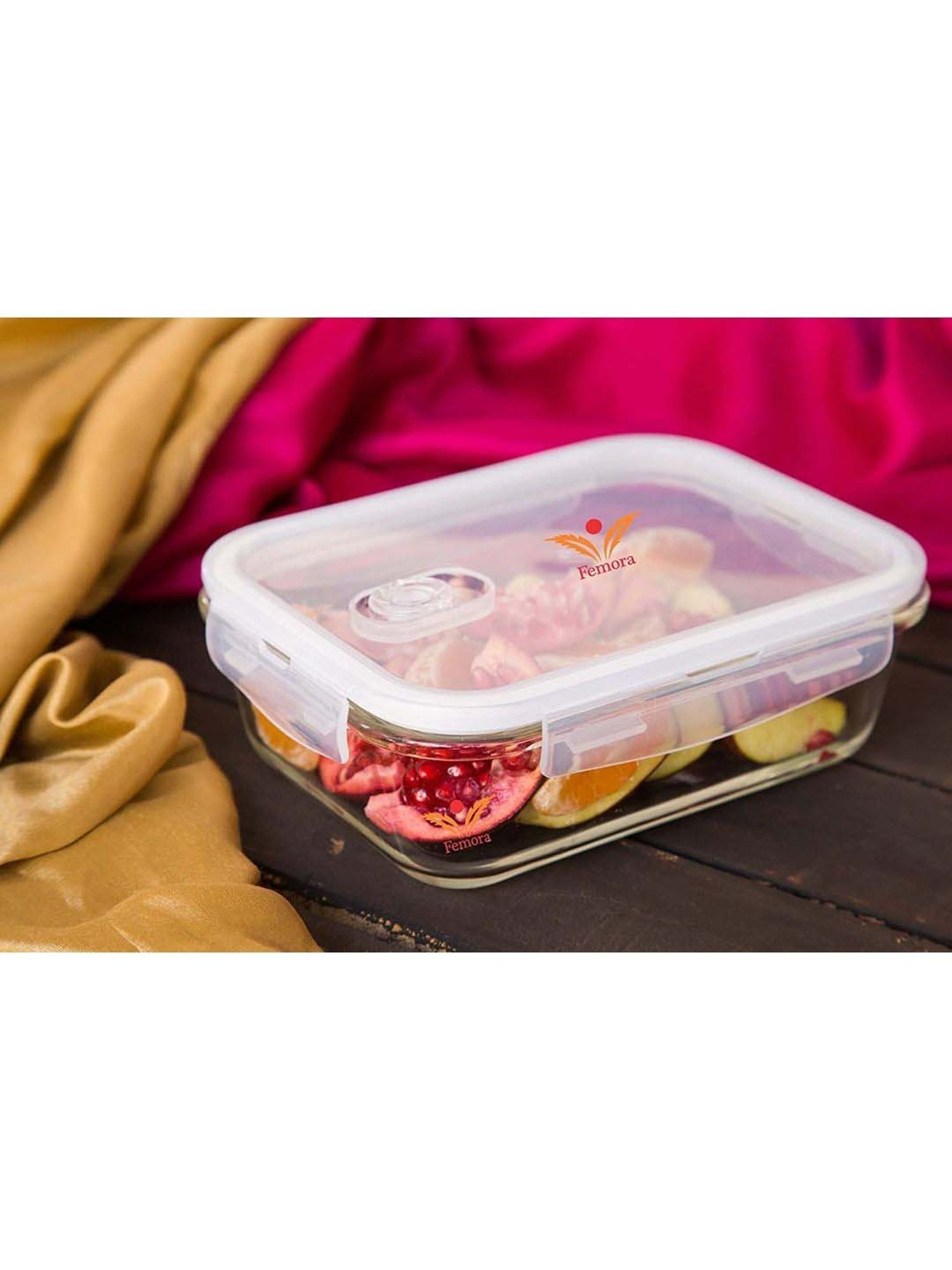 Femora Borosilicate Glass Rectangular Container with Air Vent Lid (400 ml & 620 ml) - Set of 2