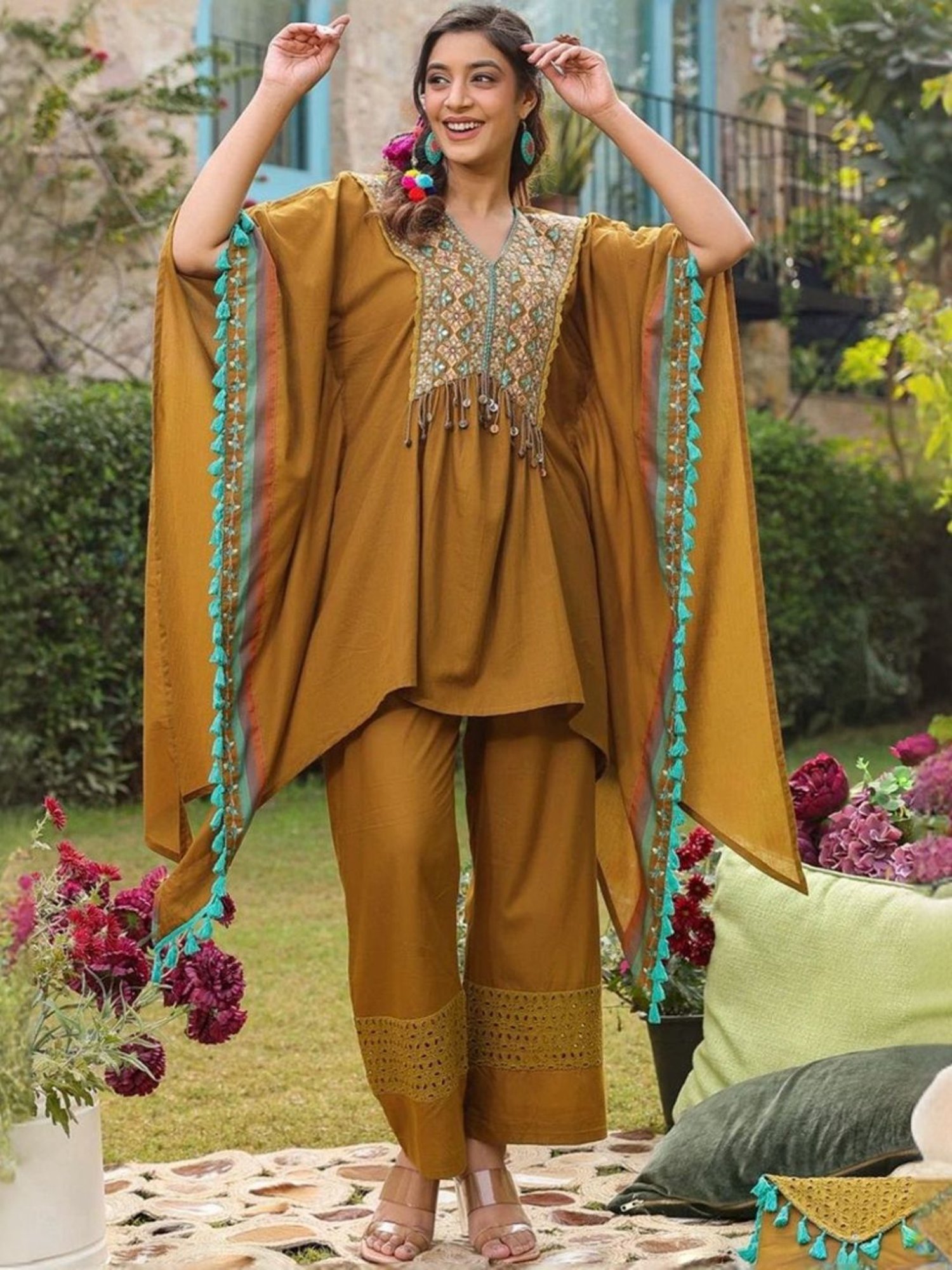 Autumnlane Beige Rupa Forest Tunic with Pant Co-Ord Set Comes With Matching Bag