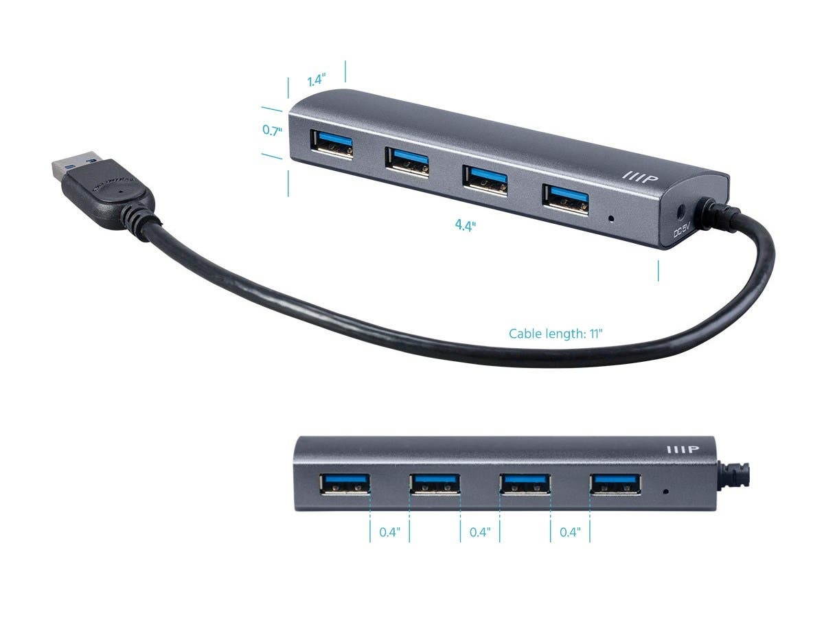 Monoprice USB 3.0 4-port Aluminum Hub with AC Adapter