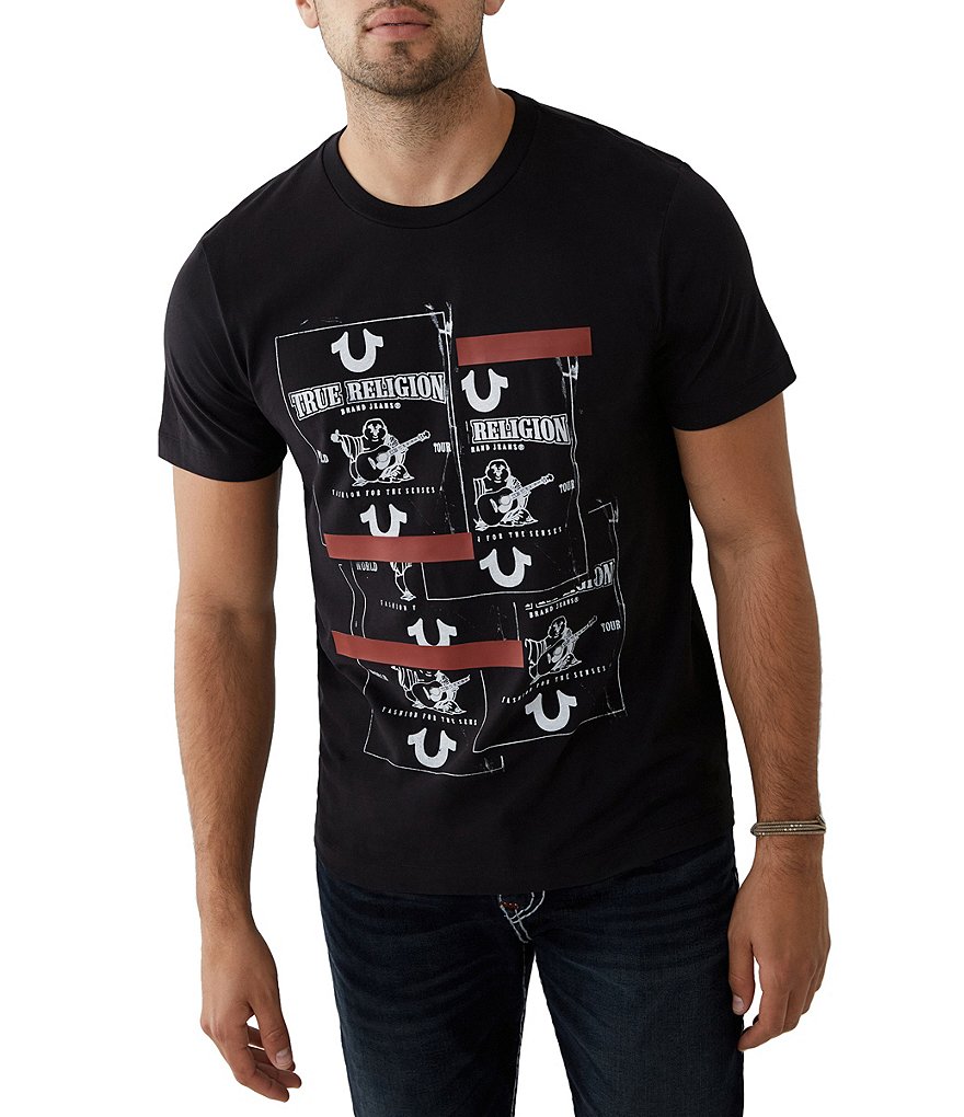 True Religion Tag Buddha Multi Logo Short-Sleeve Crew T-Shirt