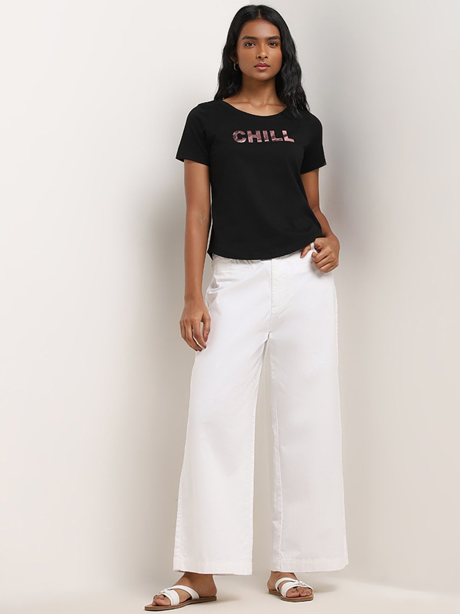 LOV by Westside Black Typographic Print Cotton T-Shirt