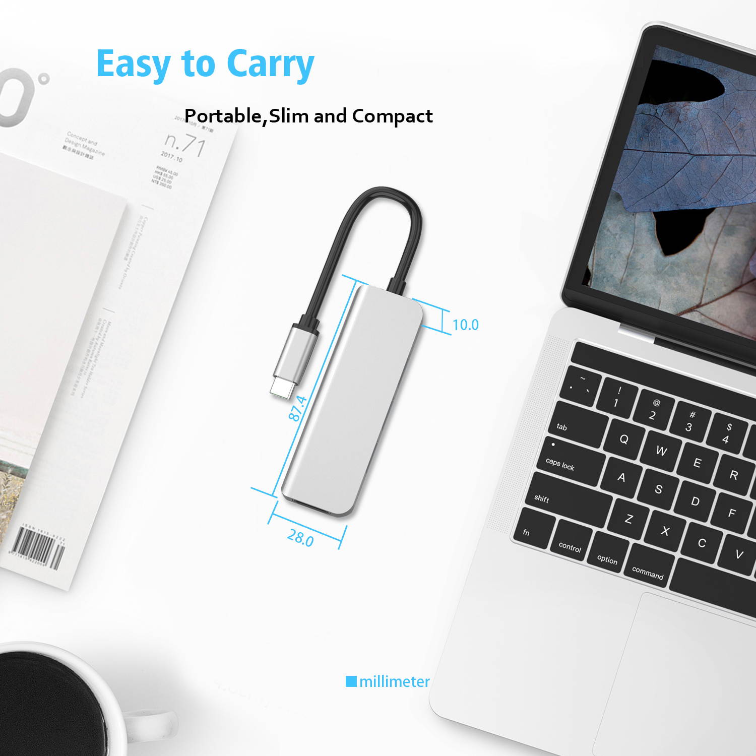 Computer USB converter 4 in 1 hub, HDMI Port Max 4K UHD 3840*2160@30HZ with  3 USB 3.0 Hub Ports up to 5Gbps for data syncing, Suitable for the Mac with TYPE C interface and mouse, card reader,etc.