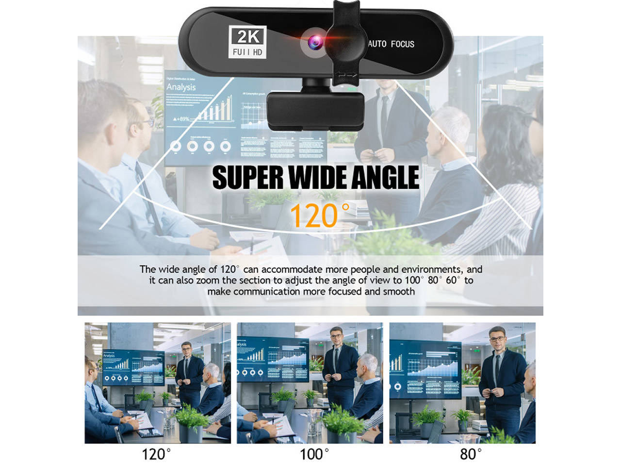 Webcam with Microphone for Desktop, 2K QHD USB Web Cam with Auto Light Correction, Desktop Computer Camera Streaming Camera for Video Conferencing, Teaching, Streaming, and Gaming