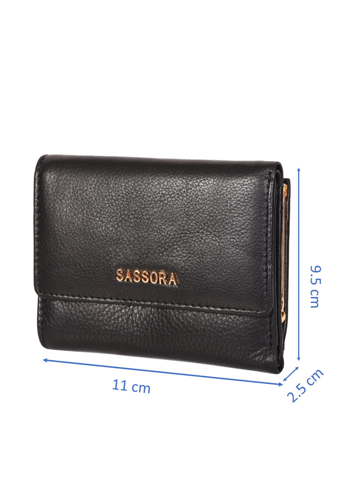 SASSORA Black Solid Rfid Tri-Fold Wallet for Women