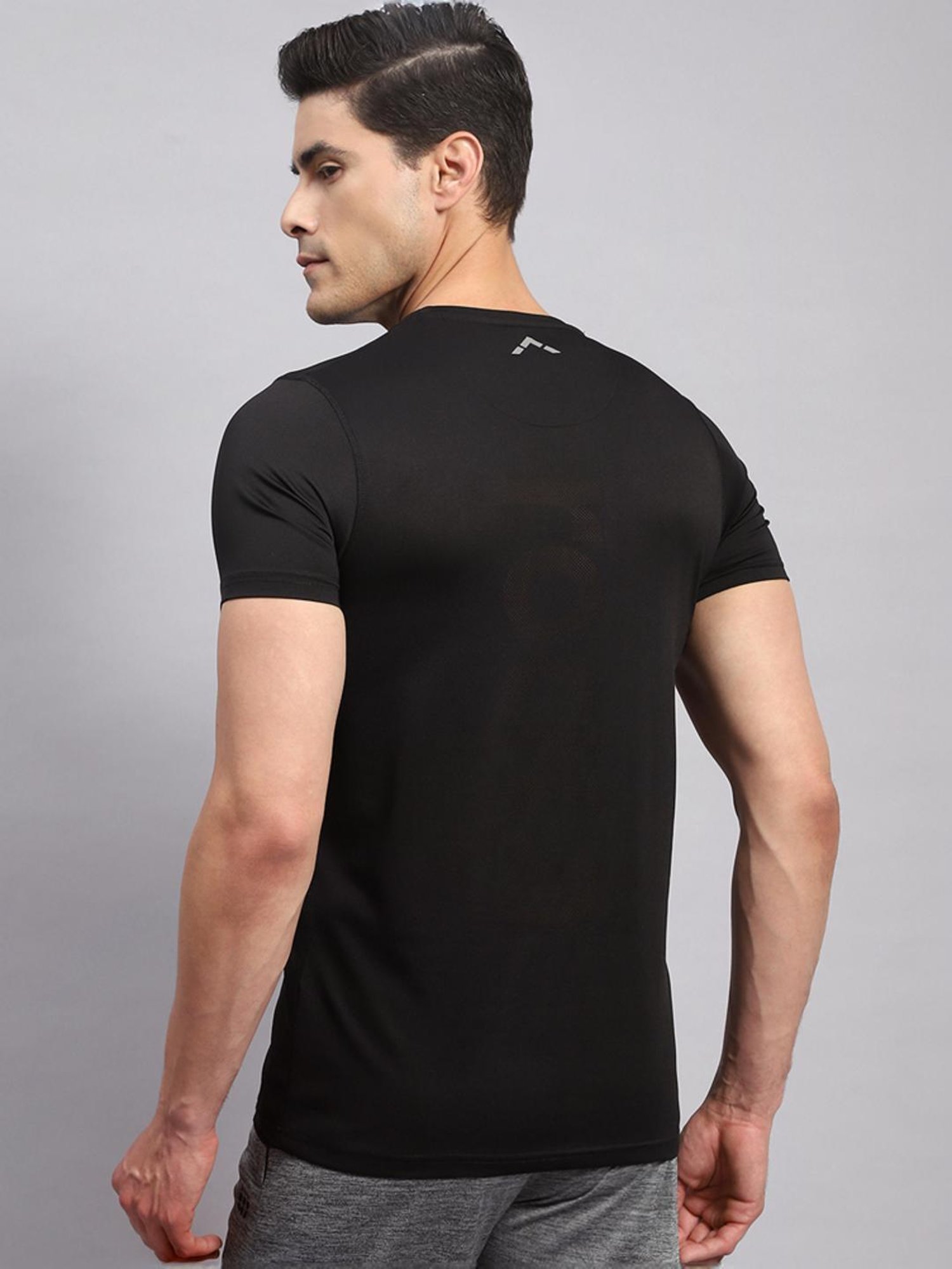 Rock.it Black Cotton Regular Fit Self Pattern T-Shirt