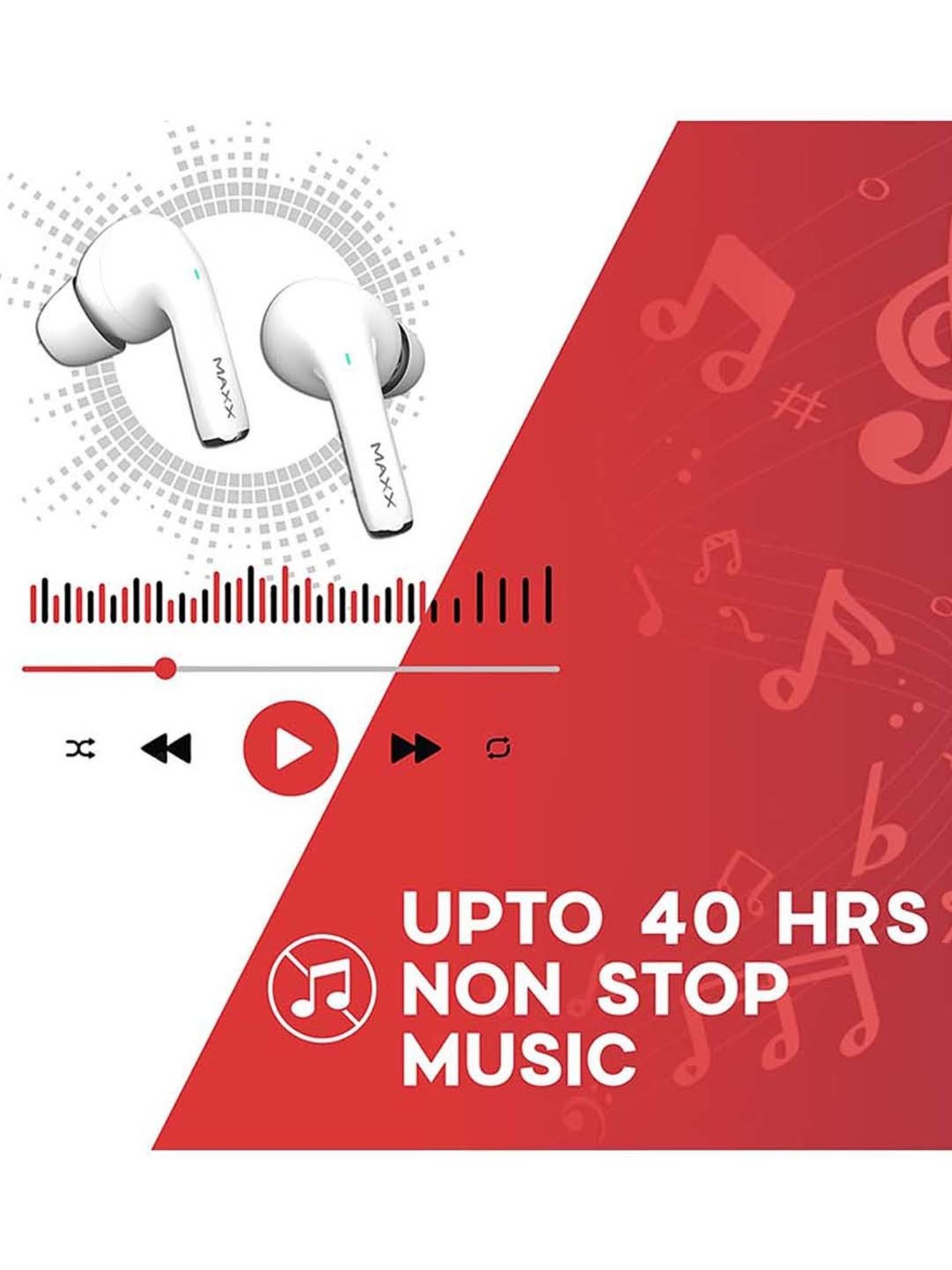 Maxx PX3 Truly Wireless Earbuds with IPX6 Water and Sweat Resistant (White)