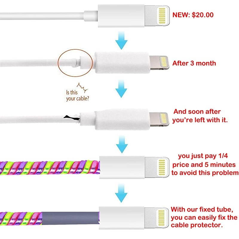 Cable Protector Wire Repair Pet Cord Protector Headphone Saver 8 Pc Spiral Cable Strain Relief Cable Wrap Tube Charger Cord Sleeve for iPhone Mac Lightning Cable USB Date Cable39ftpc