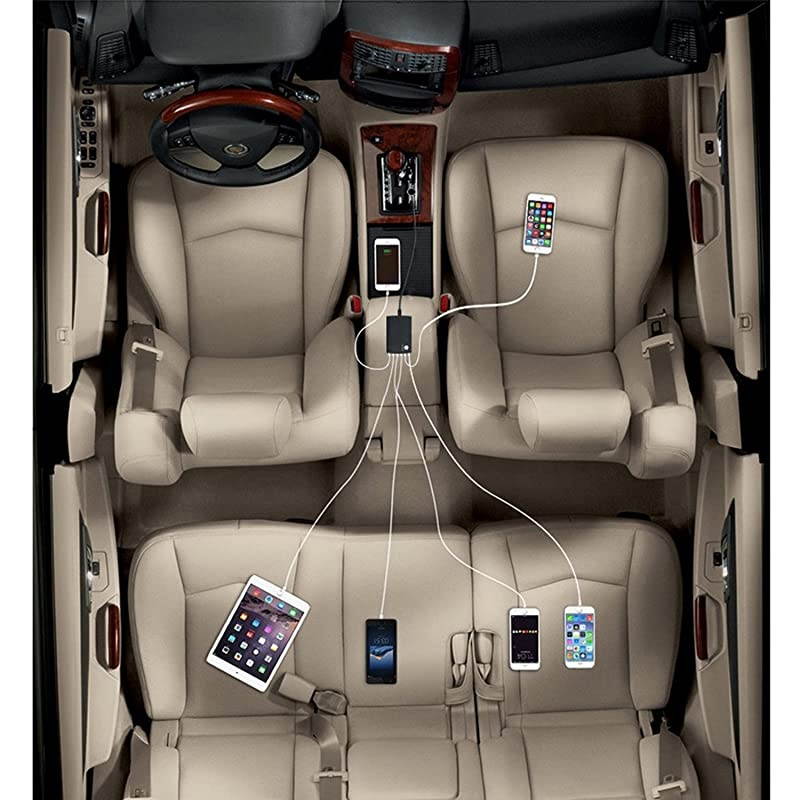 6Ports USB Car Charger Adapter Multiple USB Car Charging Station Car USB Splitter Charge iPhone iPad Android Phones Tablets Charge up to 6 USB Devices Simultaneously on The Road