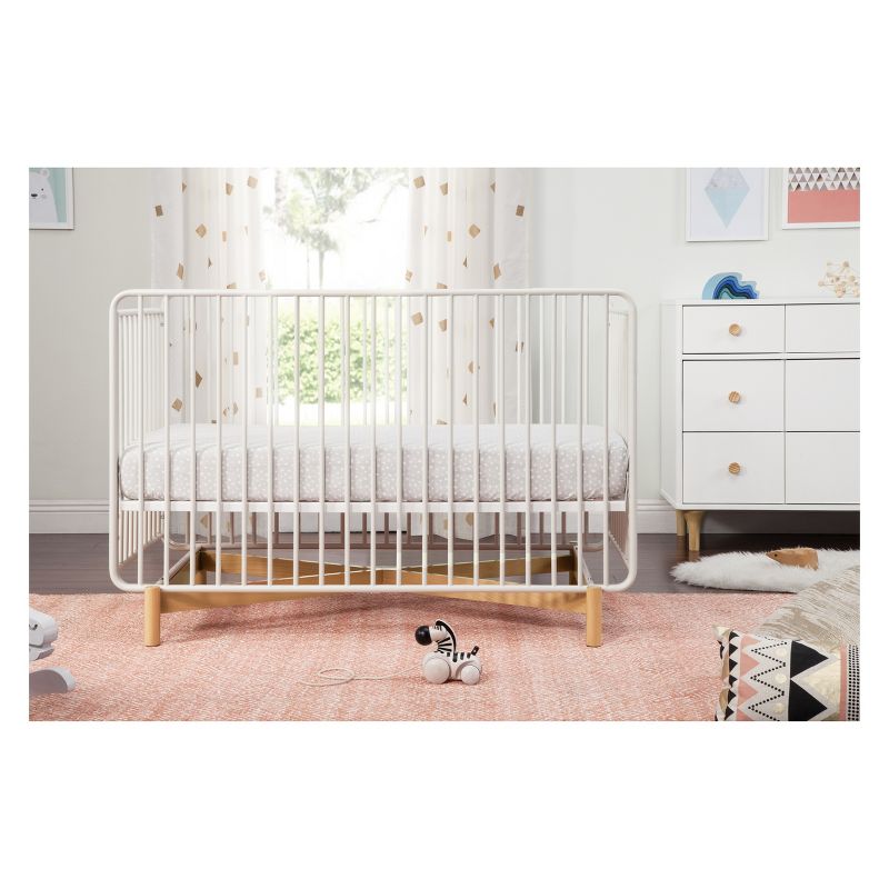 Babyletto Bixby 3-in-1 Convertible Metal Crib with Toddler Bed Conversion Kit - Warm White/Natural Beech