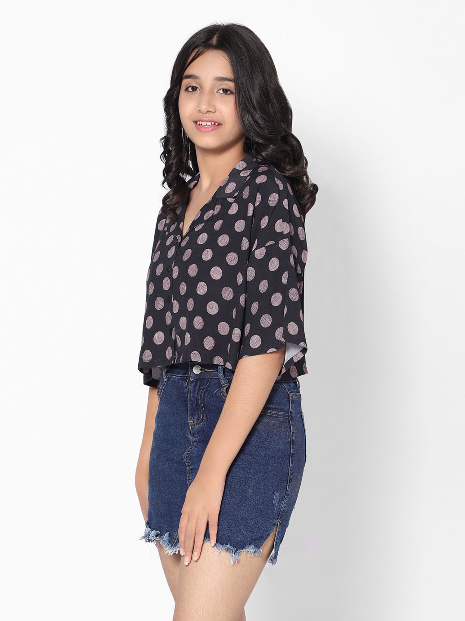 TeenTrums Girls Black Printed Shirt Top