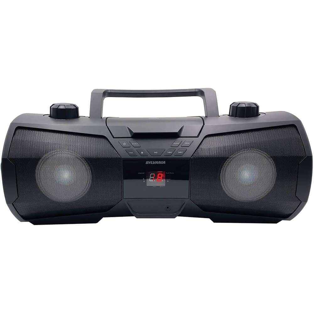 CD Player Boombox CDCDRCDRW Portable wBluetooth USB AMFM Radio Aux LineInput Headset Jack Foldable Carrying Handle and LED Light Phantom Black