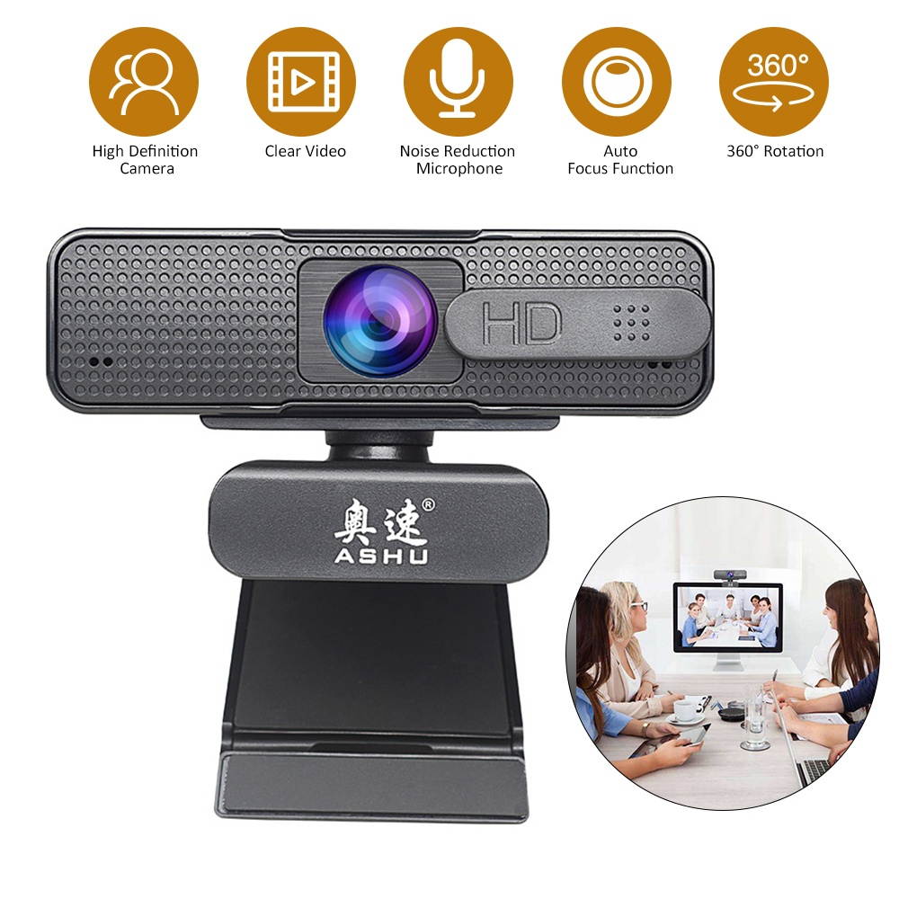 ASHU 1920x1080P High Definition Video Webcam with Double Noise Reduction Mic Autofocus Function Web Cam USB2.0 Charging Port Computer PC Camera for Video Conference Live Streaming Recording Portable