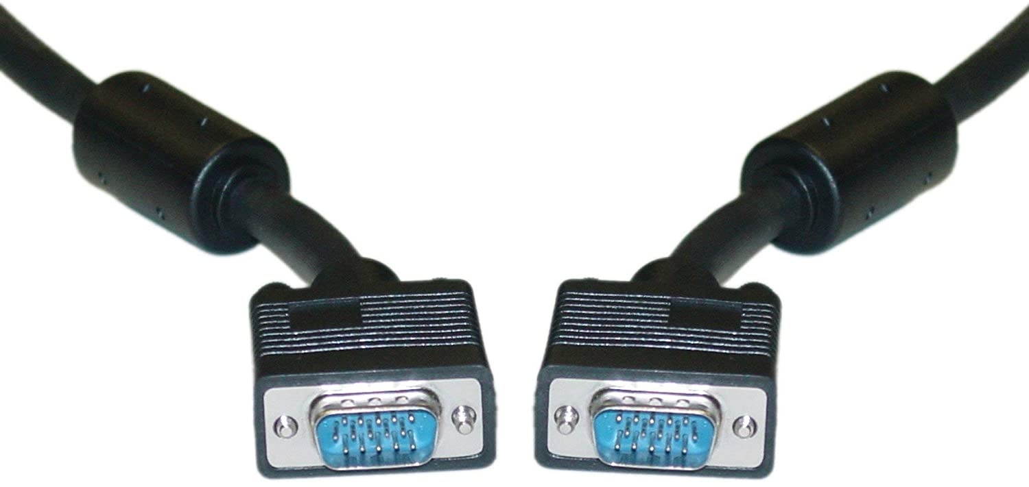 GOWOS SVGA Cable with Ferrites Black HD15 Male Coaxial Construction Double Shielded 1 Foot - Double Shielded Coaxial Monitor VGA Ferrites Extension Video Projector Connector