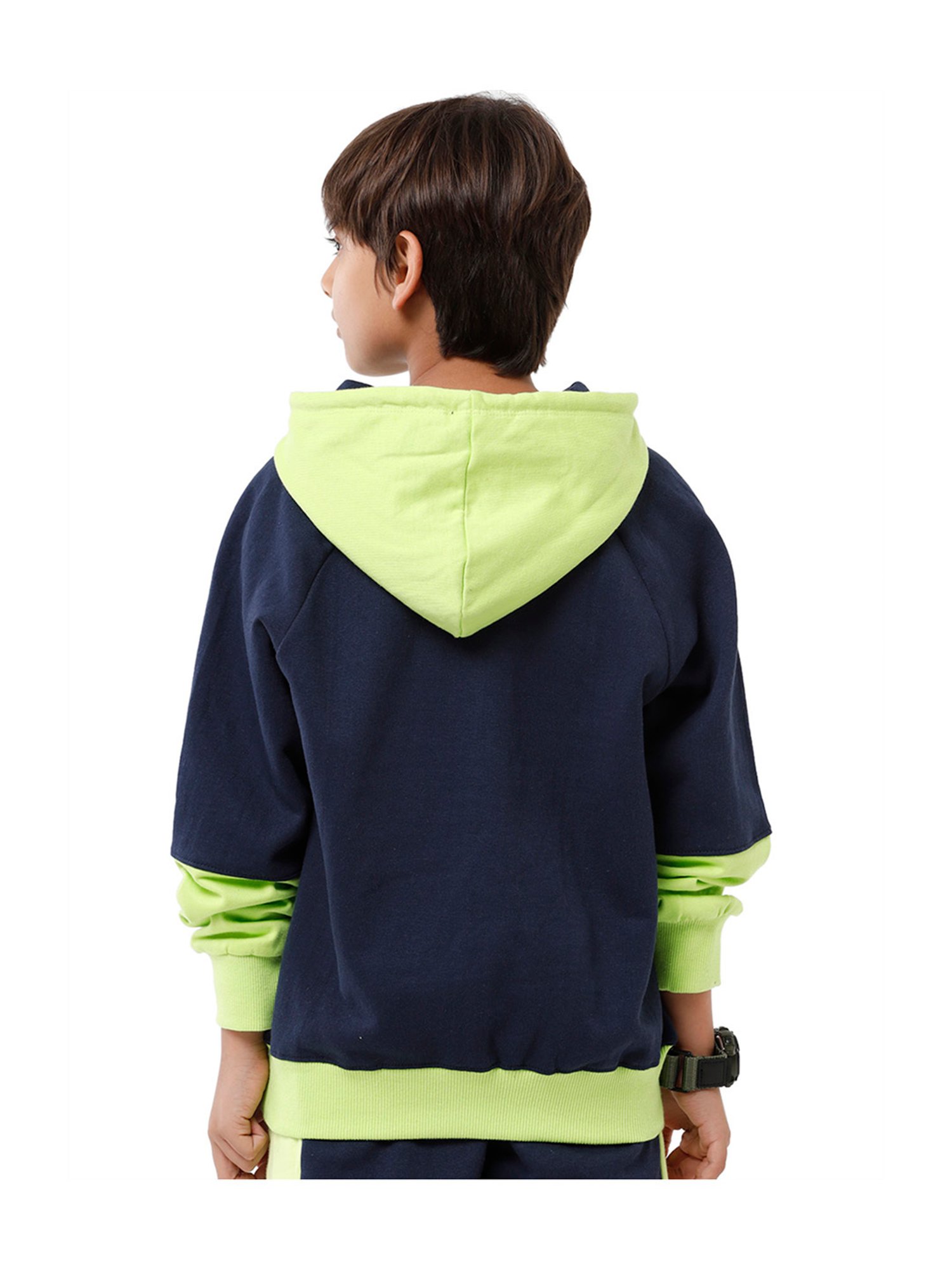 Under Fourteen Only Kids Navy & Lime Green Printed Full Sleeves Sweatshirt