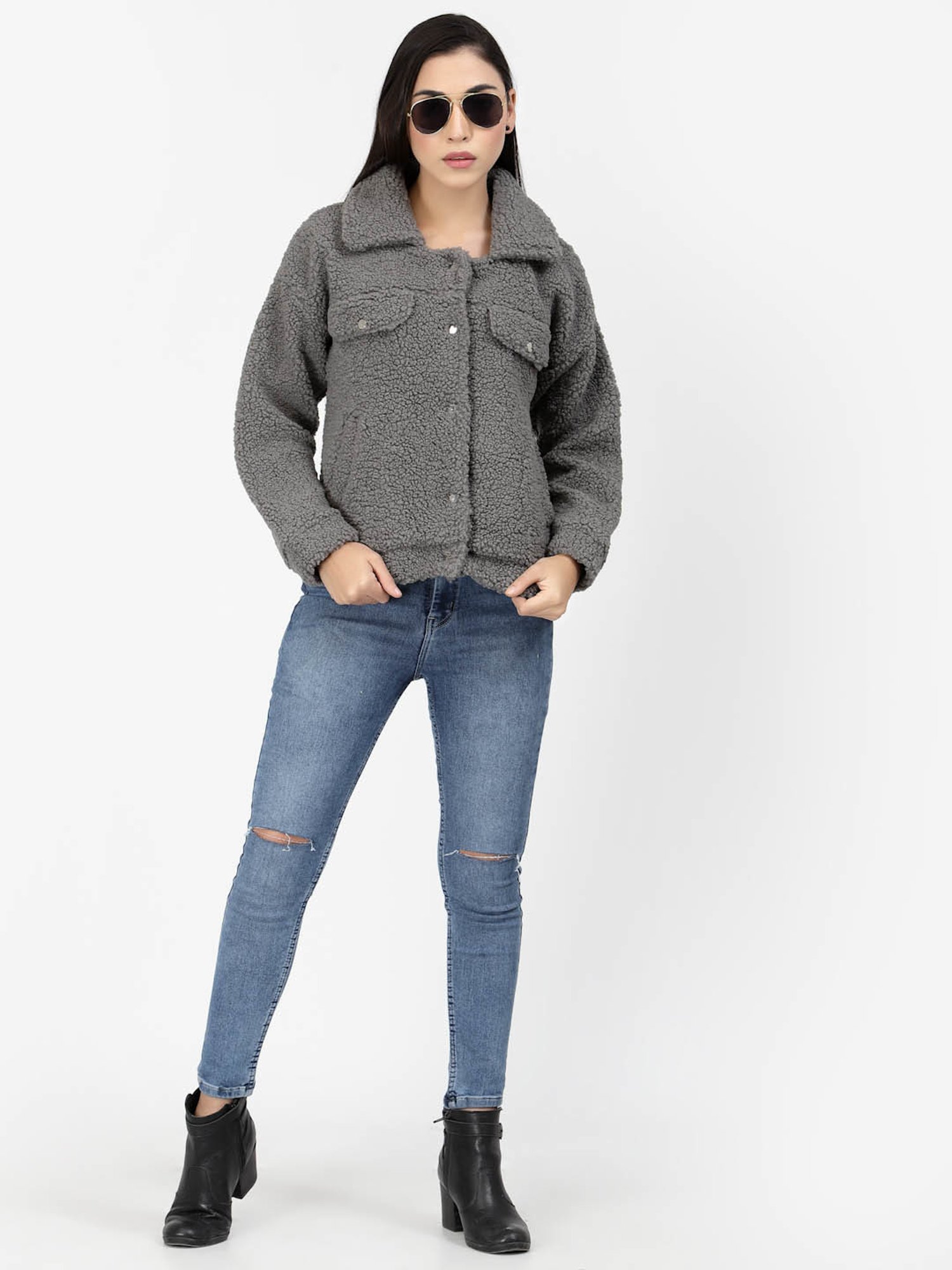 Juelle Grey Front-Open Sweatshirt