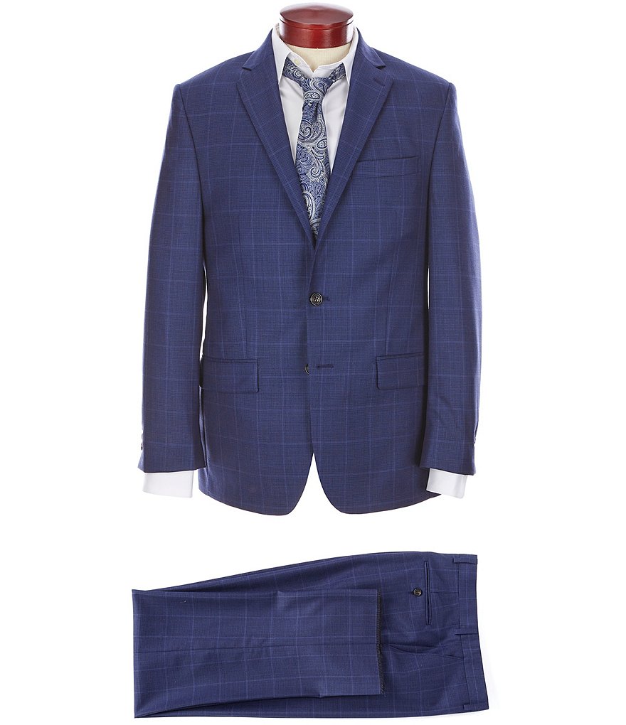 Ralph Ralph Lauren Classic Fit Blue Flat Front Windowpane Wool Suit