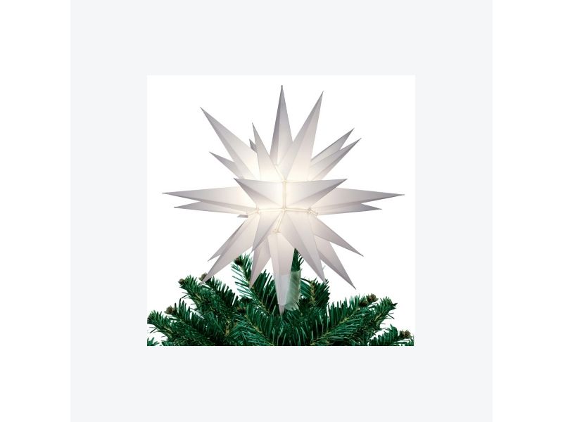Keystone 12" Lighted White Moravian Star Christmas Tree Topper/Decoration - Clear Lights