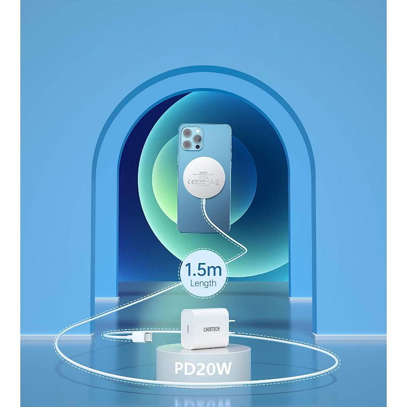 Choetech Magnetic Wireless Charger Compatible with MagS Charger Fast Wireless Charging Pad for iPhone 1212 mini12 Pro12 Pro Max AirPods Pro 2 5ft Cable - T517F-Silver White