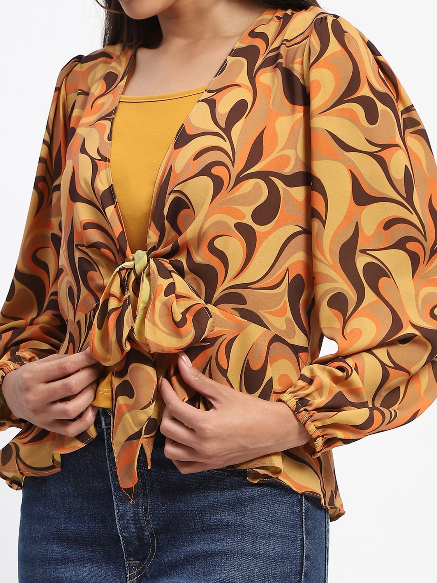 MADAME Yellow Printed Top