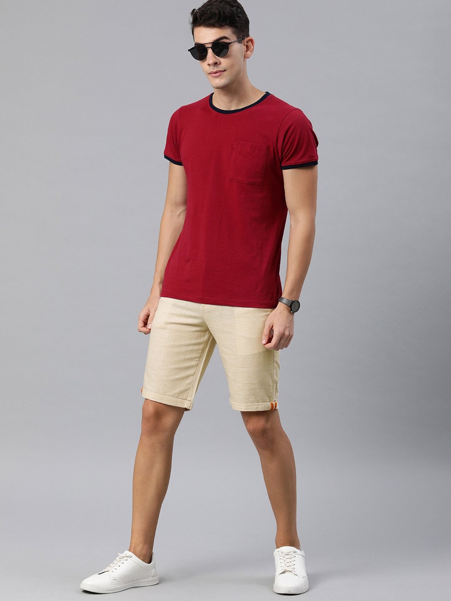 IVOC Beige Regular Fit Cotton Shorts