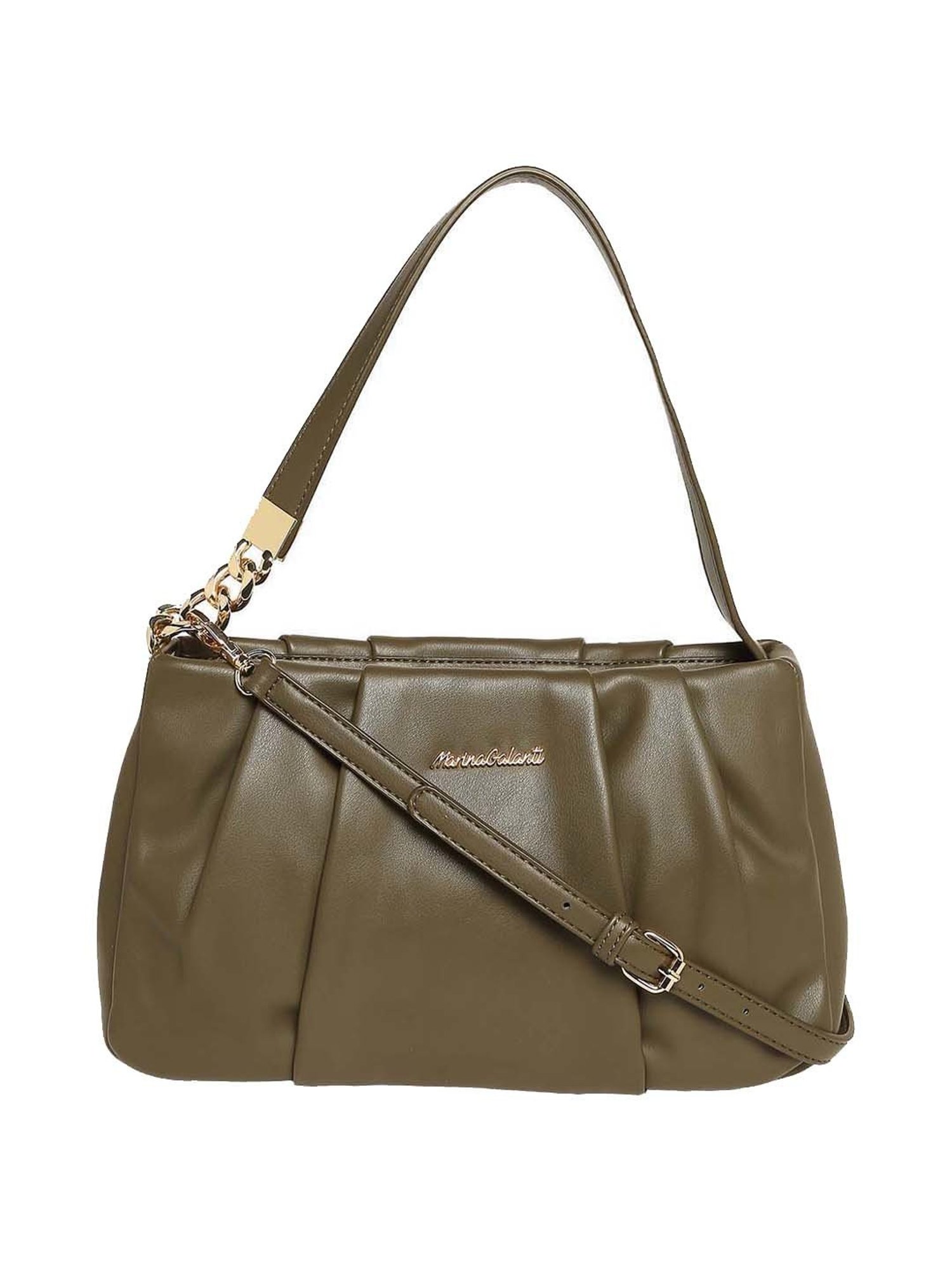 Marina Galanti Olive Textured Medium Baguette Bag