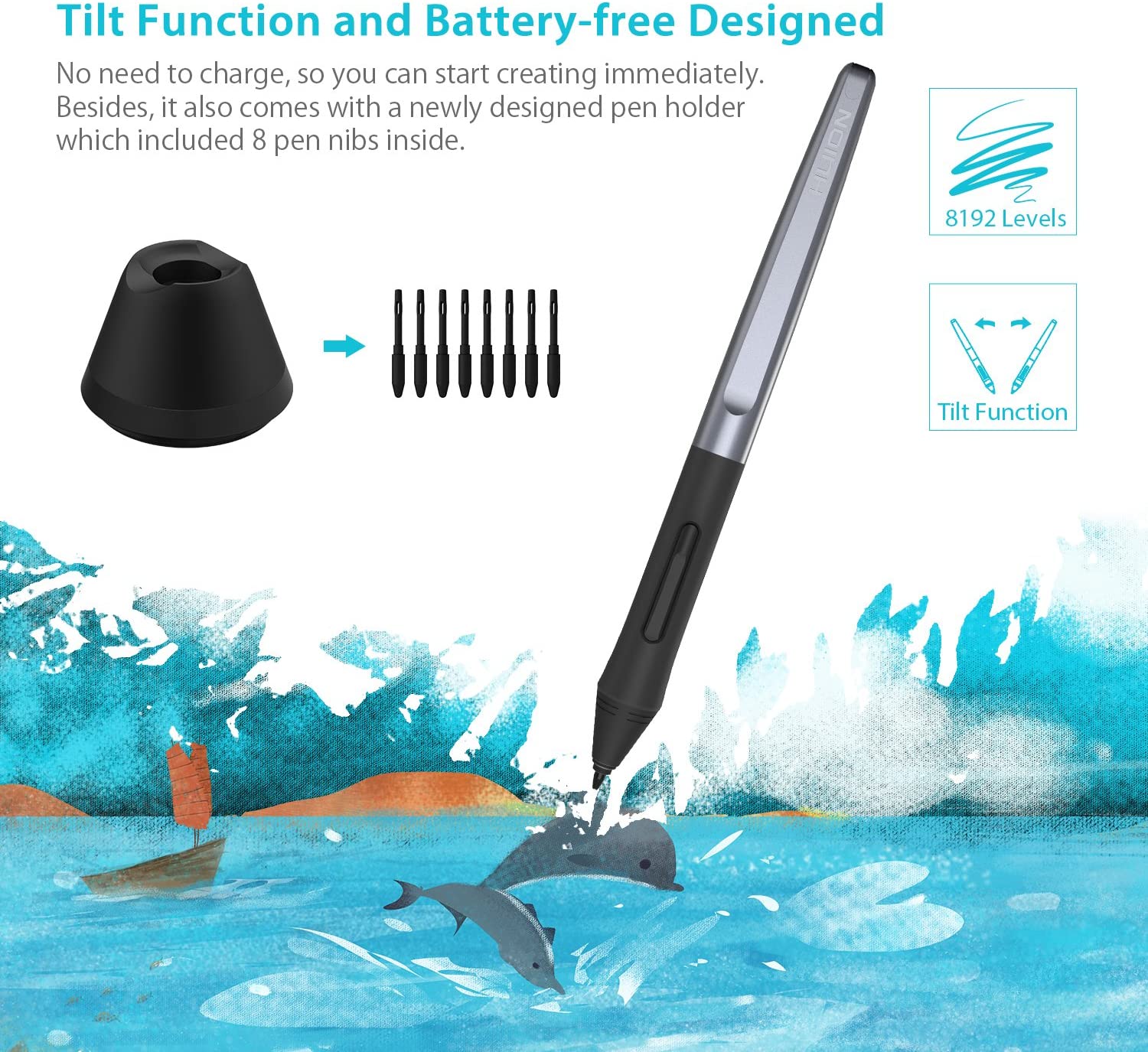 Huion H610 Pro V2 Graphic Drawing Tablet Chromebook and Android Supported Pen Tablet Tilt Function Battery-Free Stylus 8192 Pen Pressure with 8 Express Keys