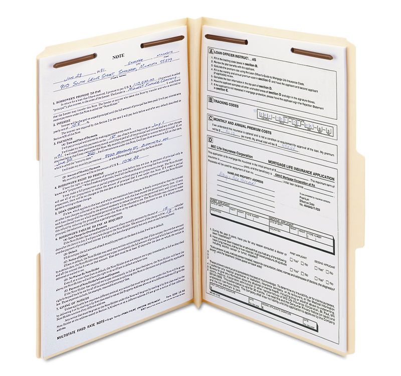 Smead 1 1/2 Inch Expansion Folders Two Fasteners 1/3 Top Tab Legal Manila 50/Box 19595