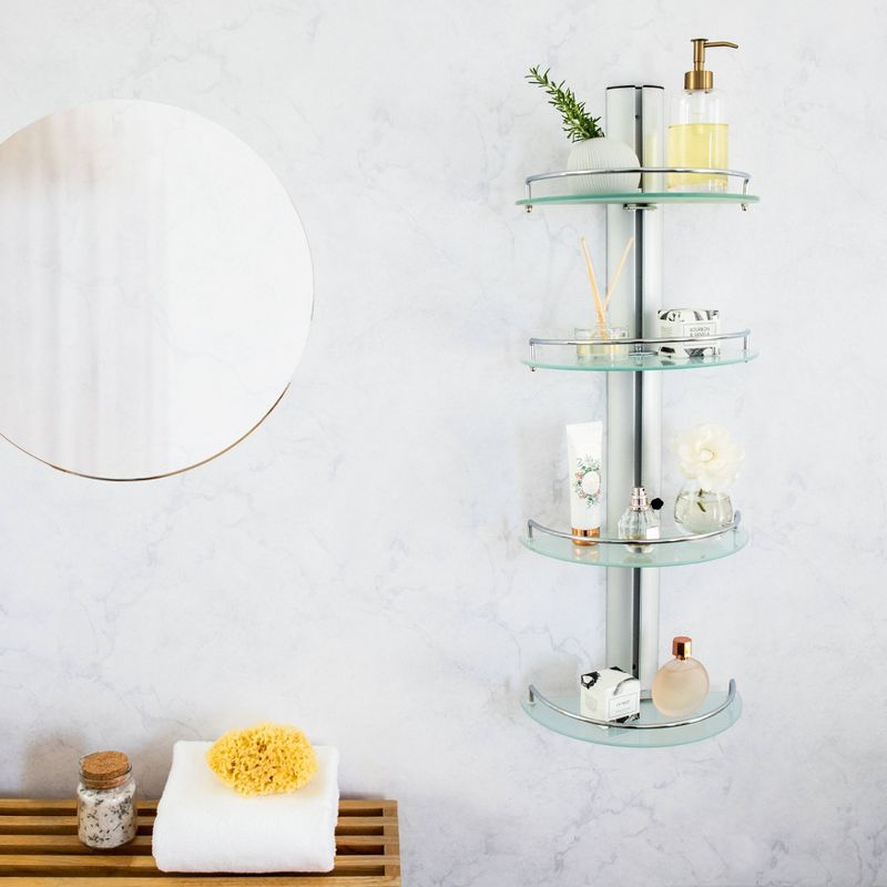 4 Tier Wall Mount Adjustable Glass Shelving Unit with Aluminum Bars - Danya B.
