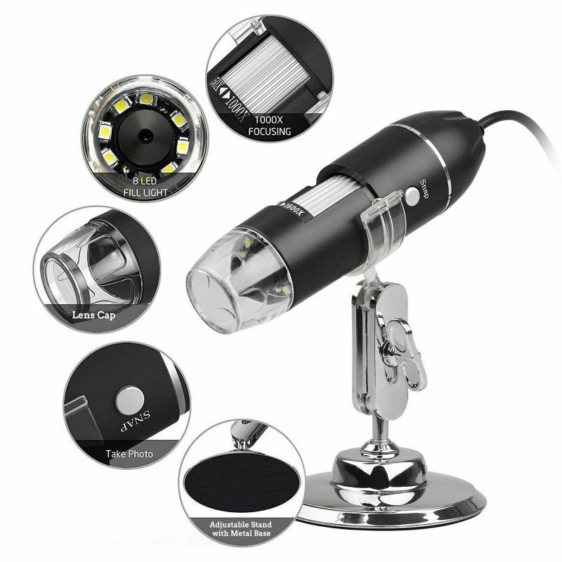 1600x Camera 8 LED OTG Endoscope USB Digital Microscope Magnificon w/ Stand