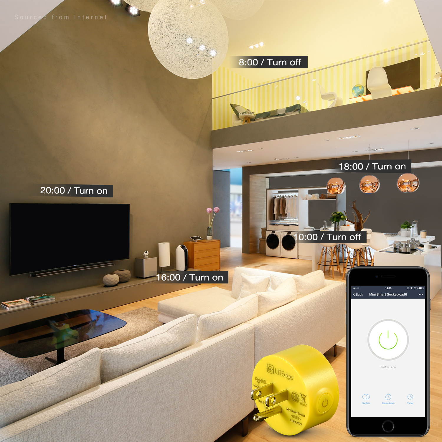 LITEdge Smart Plug Work with Alexa, Mini Smart Outlet Wifi Plug Google Home Assistant Voice Control, No Hub Required, Only Supports 2.4GHz Network, Timer Function, ETL Listed, Yellow Finish, Pack of 3