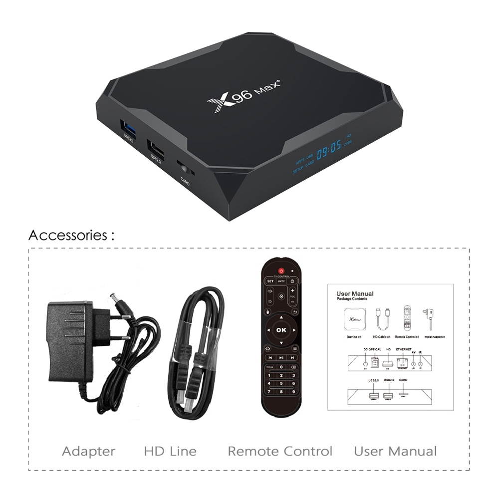X96 max+ 4K Smart TV Box, Android 9.0, Amlogic S905X3 Quad-Core Cortex-A55,4GB+32GB, Support LAN,