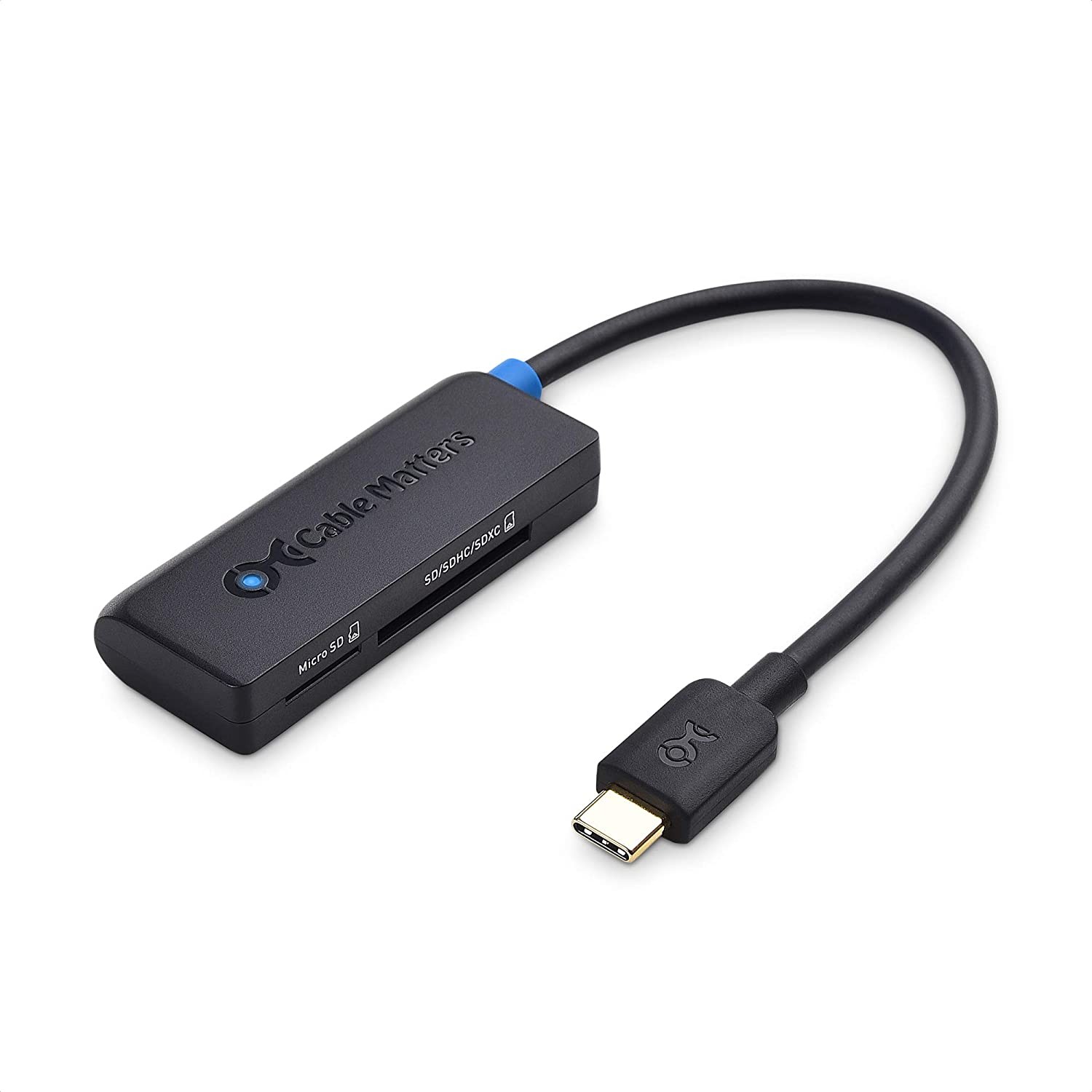 Cable Matters Dual Slot USB C Card Reader (USB C SD Card Reader) in Black for Micro SD, SDHC, SDXC Memory Cards - Thunderbolt 3 Port Compatible