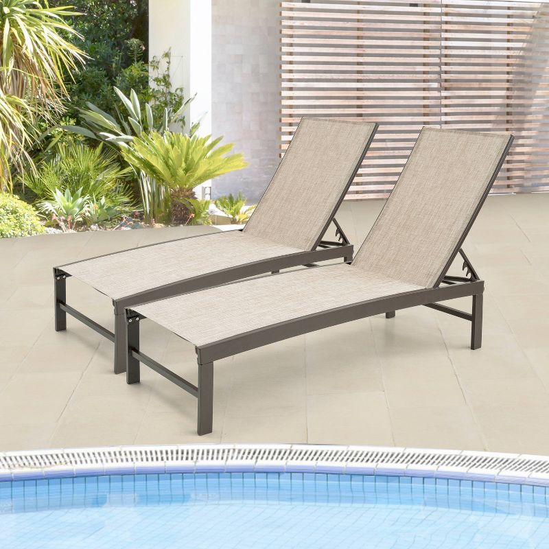2pc Outdoor Adjustable Aluminum Chaise Lounge Chairs - Beige - Crestlive Products