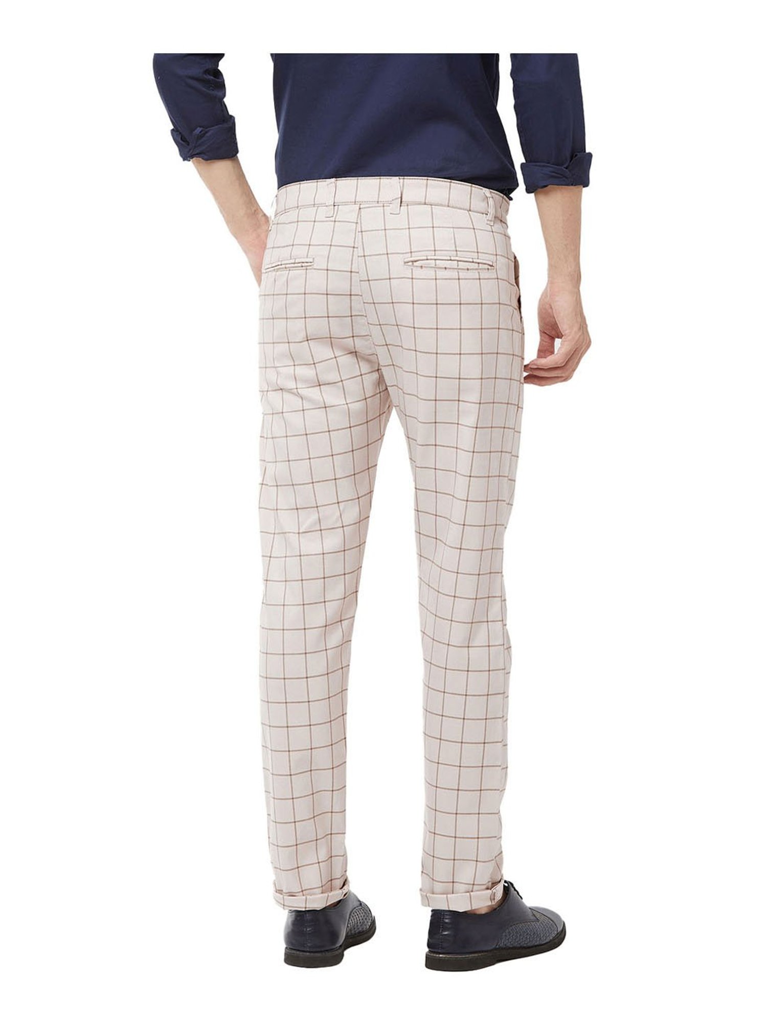 Sojanya Light Beige & Green Checks Trousers