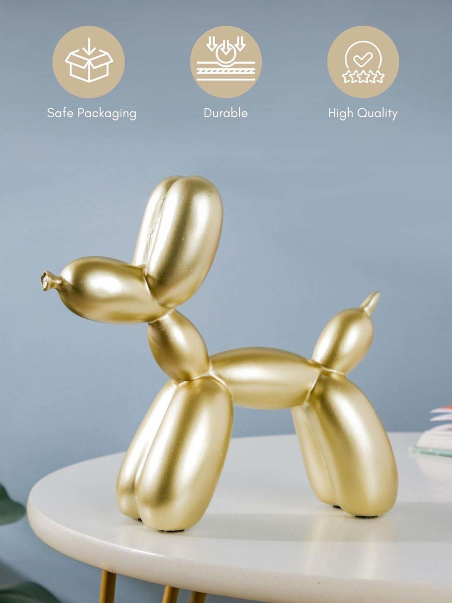 Nestasia Artisanal Resin Made Shining Golden Twisted Balloon Art Dog Sculpture For Home Decoration